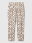 Kadın Beyaz Mix %100 Keten Desenli Beli Lastikli Pantolon Kadın Beyaz Mix %100 Keten Desenli Beli Lastikli Pantolon