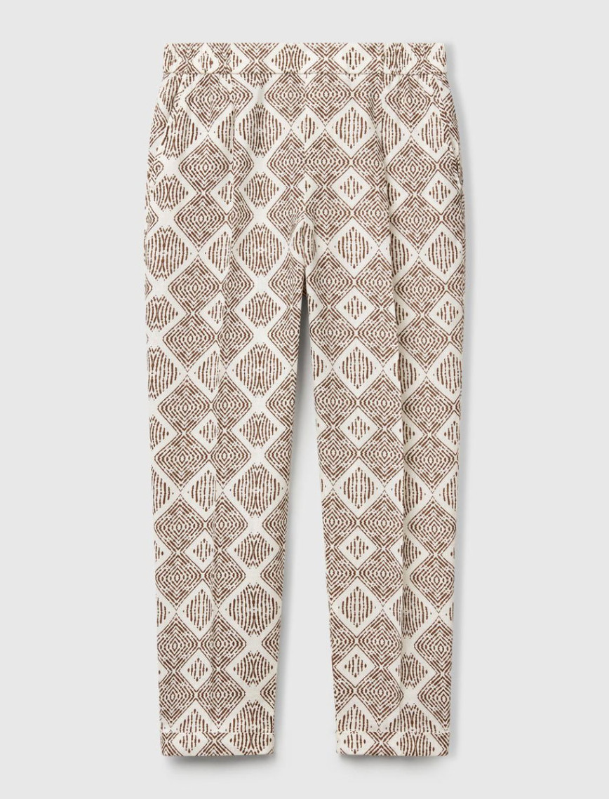 Kadın Beyaz Mix %100 Keten Desenli Beli Lastikli Pantolon Kadın Beyaz Mix %100 Keten Desenli Beli Lastikli Pantolon