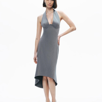 Boyundan Bağlamalı Asimetrik Midi Elbise Boyundan Bağlamalı Asimetrik Midi Elbise