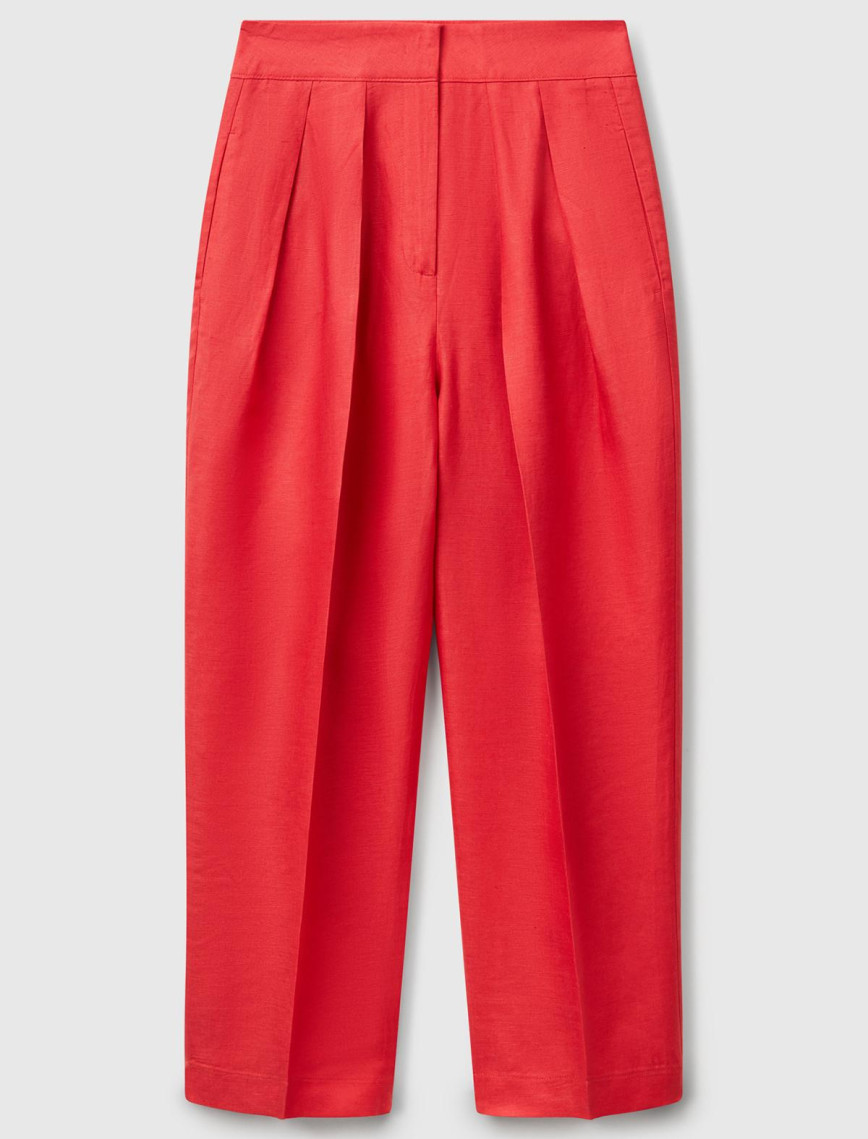 Kadın Mercan Keten Karışımlı Havuç Kesim Pantolon