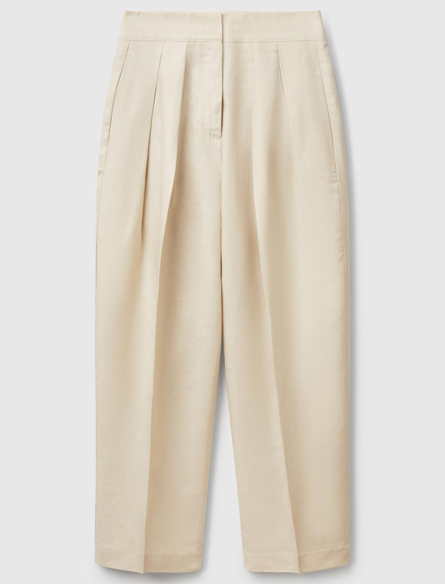 Kadın Taş Rengi Keten Karışımlı Havuç Kesim Pantolon