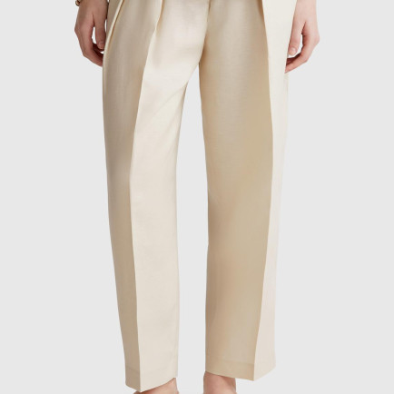 Kadın Taş Rengi Keten Karışımlı Havuç Kesim Pantolon