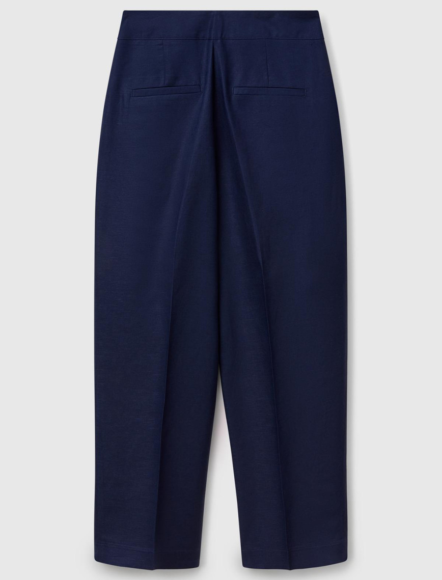 Kadın Lacivert Keten Karışımlı Havuç Kesim Pantolon