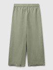 Kadın Adaçayı yeşili %100 Keten Beli Lastikli Bol Kısa Paça Pantolon
