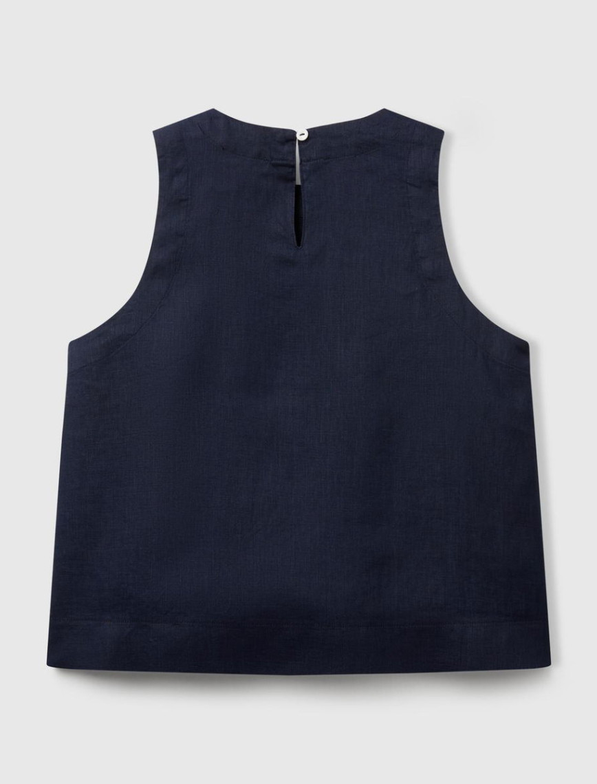 Kadın Lacivert %100 Keten Kolsuz Bluz Kadın Lacivert %100 Keten Kolsuz Bluz