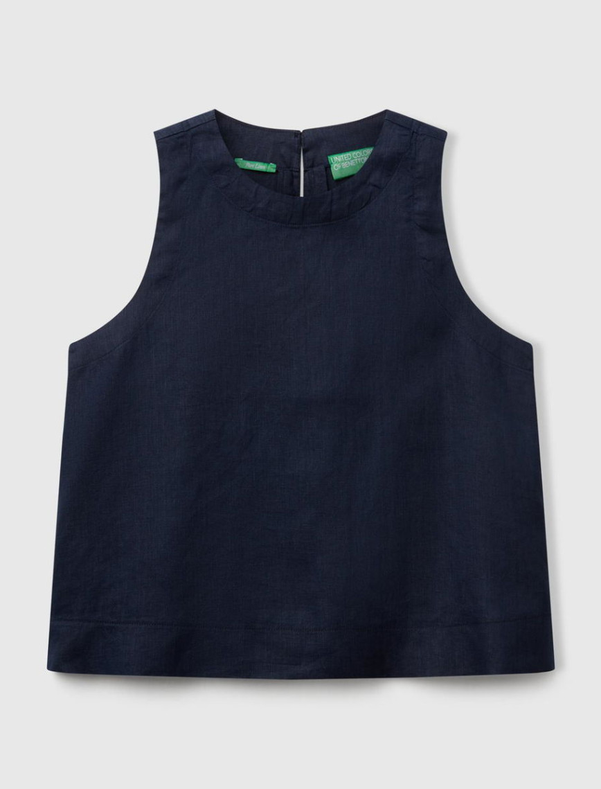 Kadın Lacivert %100 Keten Kolsuz Bluz Kadın Lacivert %100 Keten Kolsuz Bluz