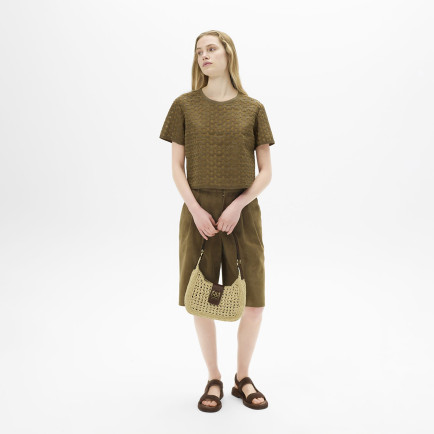 Kadın Taba Deri Detaylı Bluz Kadın Taba Deri Detaylı Bluz