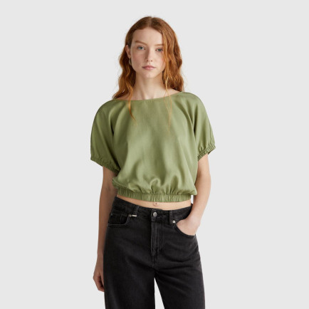 Kadın Adaçayı yeşili %100 Liyosel Beli Lastikli Kimona Kol Bluz Kadın Adaçayı yeşili %100 Liyosel Beli Lastikli Kimona Kol Bluz