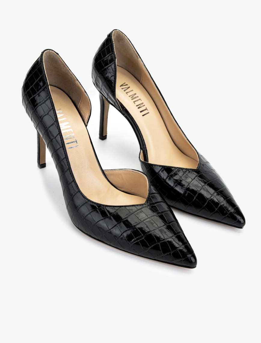 Valmenti Kadın Hakiki Deri Siyah Kroko Topuklu Ayakkabı Valmenti Kadın Hakiki Deri Siyah Kroko Topuklu Ayakkabı