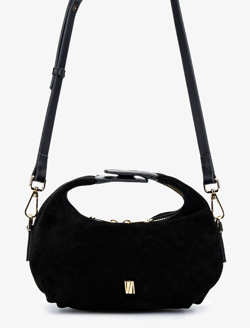 Valmenti Kadın Hakiki Deri Siyah Süet El Çantası