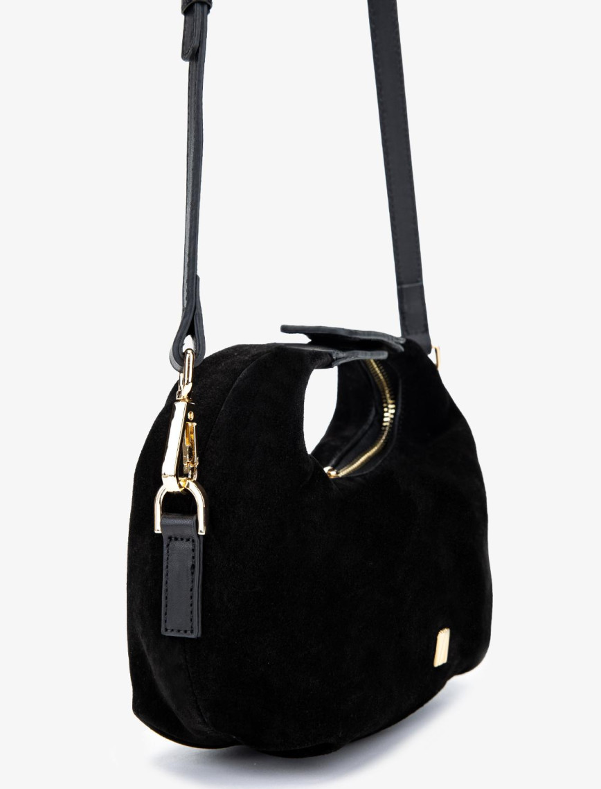 Valmenti Kadın Hakiki Deri Siyah Süet El Çantası