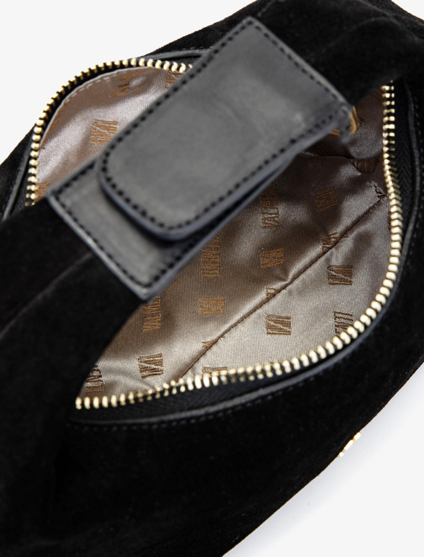 Valmenti Kadın Hakiki Deri Siyah Süet El Çantası