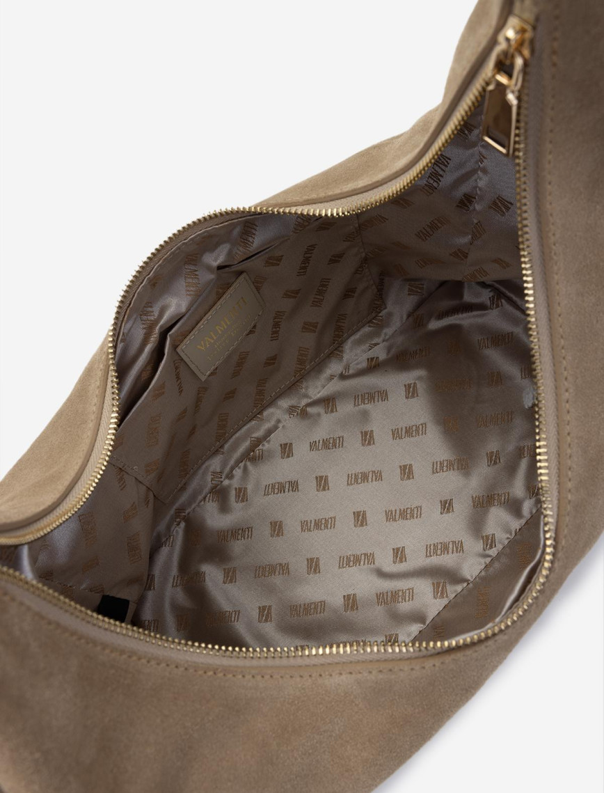 Valmenti Kadın Hakiki Deri Bej Süet Omuz Çanta