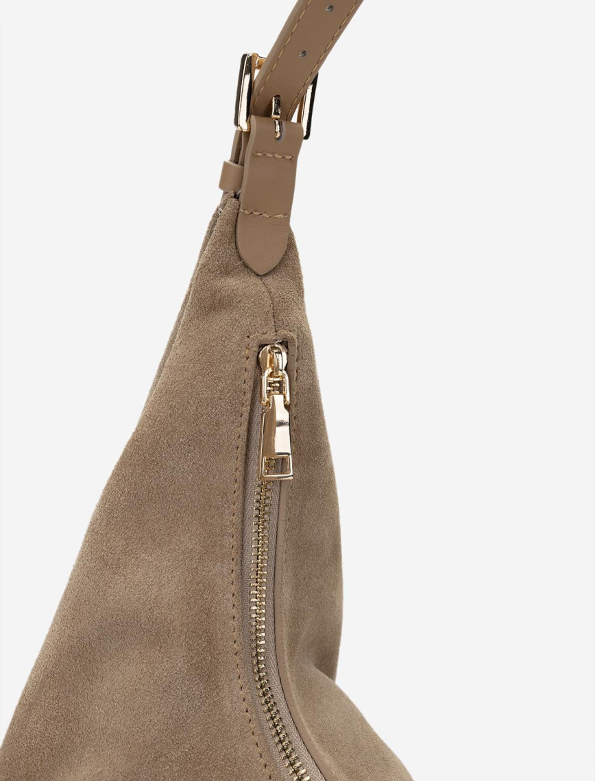 Valmenti Kadın Hakiki Deri Bej Süet Omuz Çanta