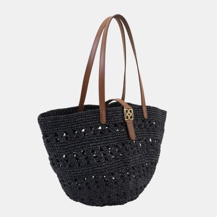 Amelie Siyah Kadın Deri Detaylı Hasır Omuz Çantası Amelie Siyah Kadın Deri Detaylı Hasır Omuz Çantası