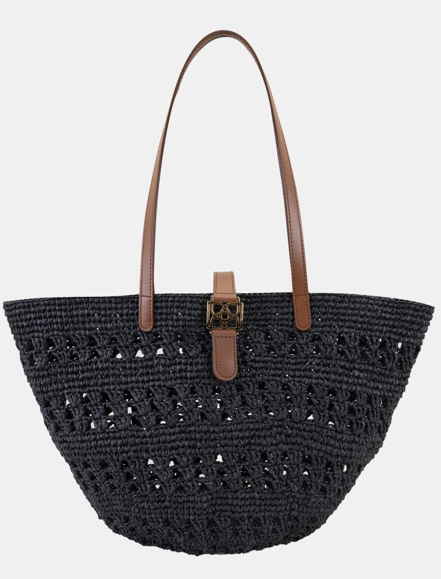 Amelie Siyah Kadın Deri Detaylı Hasır Omuz Çantası Amelie Siyah Kadın Deri Detaylı Hasır Omuz Çantası