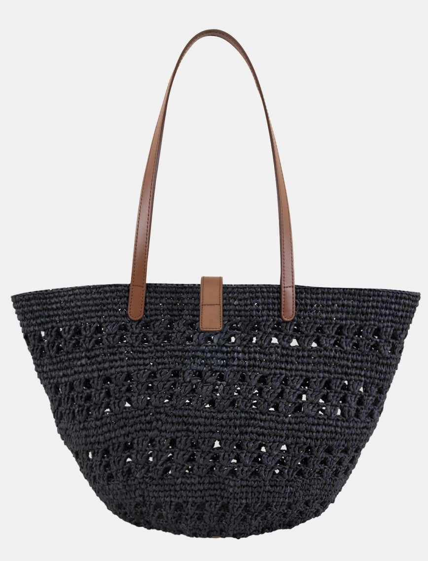 Amelie Siyah Kadın Deri Detaylı Hasır Omuz Çantası Amelie Siyah Kadın Deri Detaylı Hasır Omuz Çantası