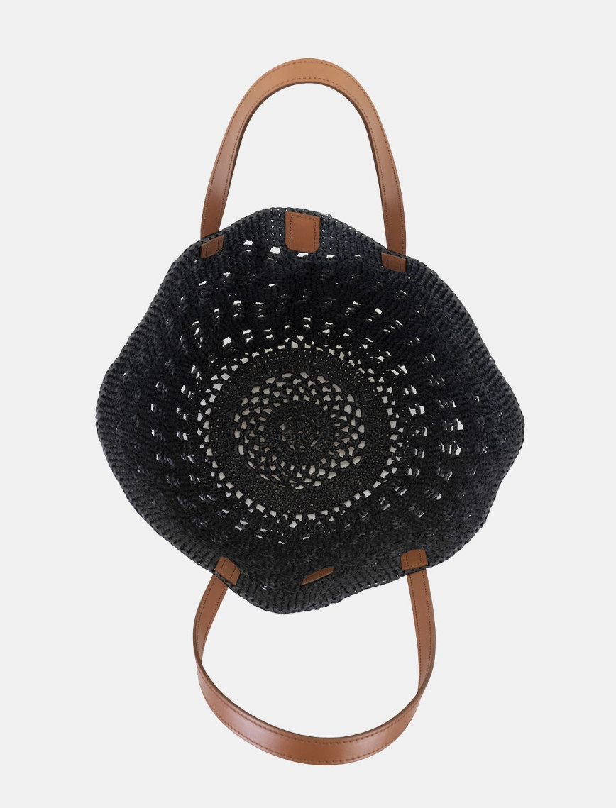 Amelie Siyah Kadın Deri Detaylı Hasır Omuz Çantası Amelie Siyah Kadın Deri Detaylı Hasır Omuz Çantası