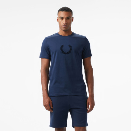 Fred Perry Textured Laurel Wreath Erkek Mavi T-Shirt Fred Perry Textured Laurel Wreath Erkek Mavi T-Shirt