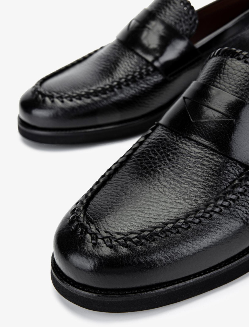 Valmenti Erkek Hakiki Deri Siyah Loafer Ayakkabı