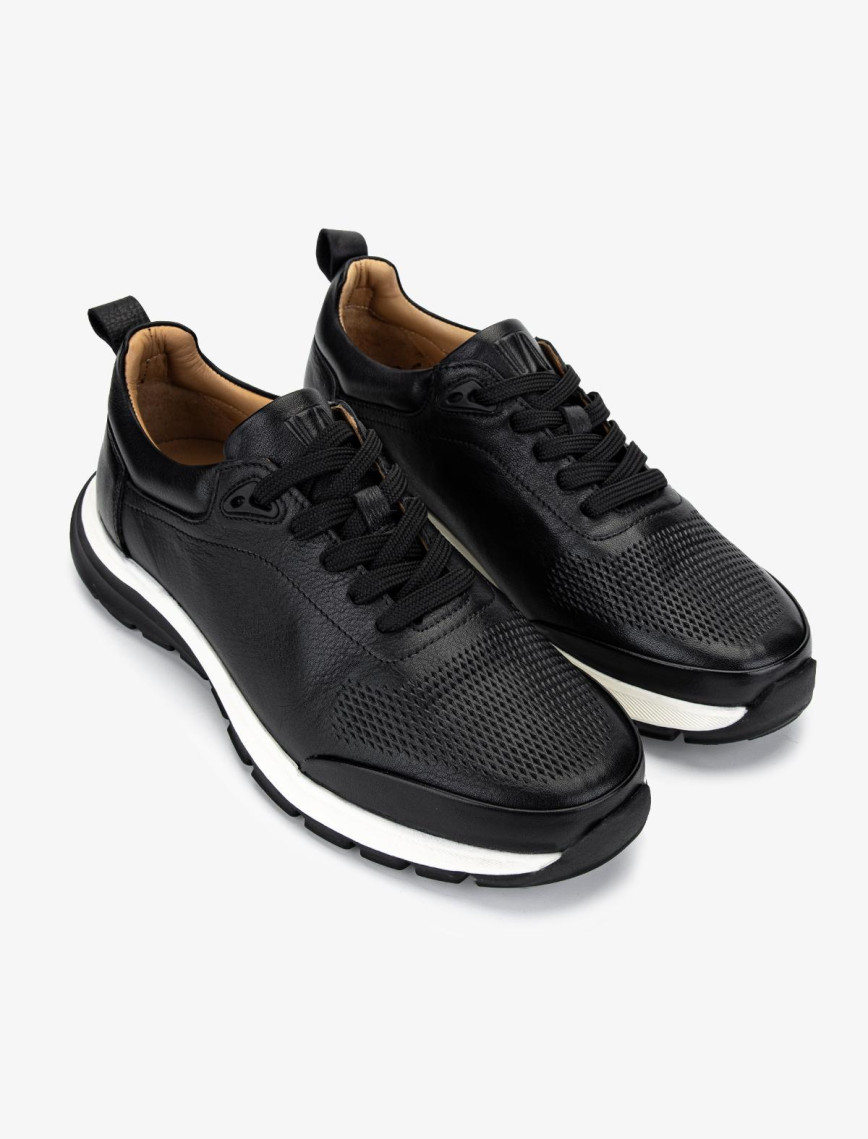 Valmenti Erkek Hakiki Deri Siyah Deri Sneakers & Spor Ayakkabı
