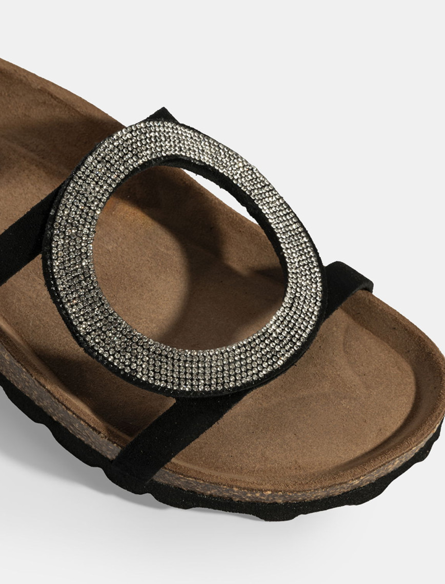 Kadın Siyah Taş Detaylı Süet Terlik Kadın Siyah Taş Detaylı Süet Terlik