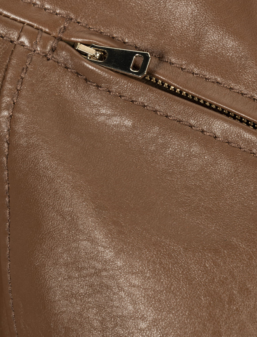 Kadın Taba Deri Biker Ceket Kadın Taba Deri Biker Ceket