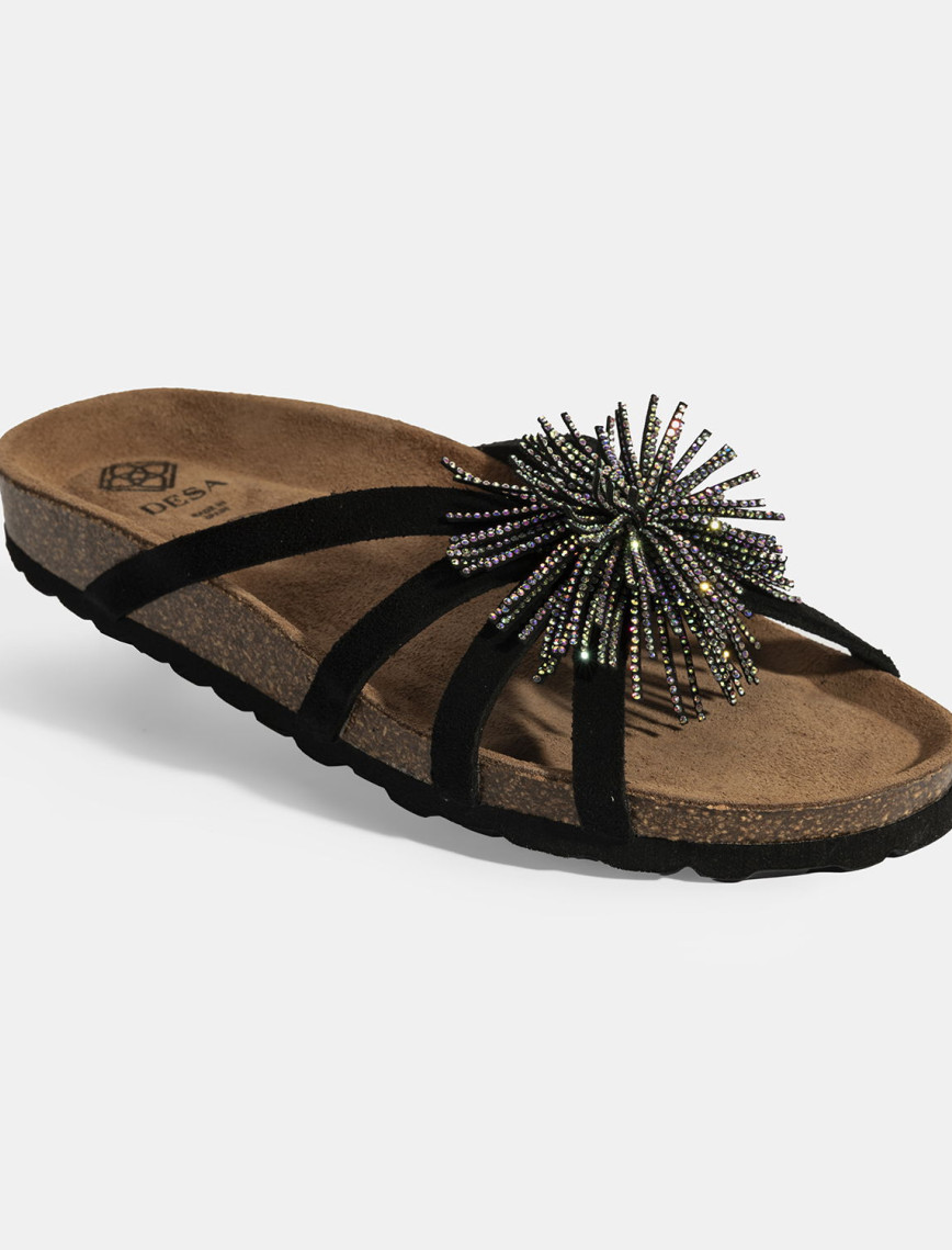 Kadın Siyah Taş Detaylı Süet Terlik Kadın Siyah Taş Detaylı Süet Terlik