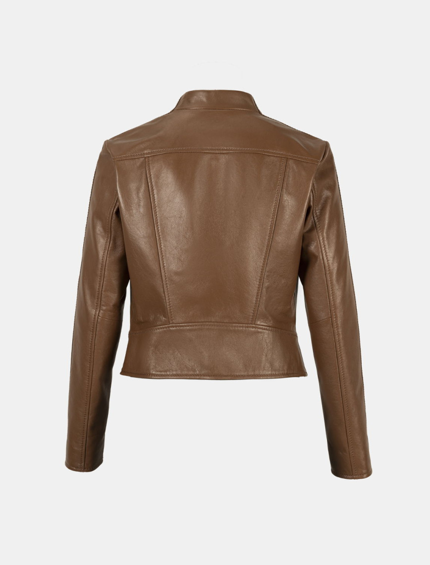 Kadın Taba Deri Biker Ceket Kadın Taba Deri Biker Ceket