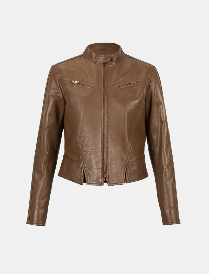 Kadın Taba Deri Biker Ceket Kadın Taba Deri Biker Ceket