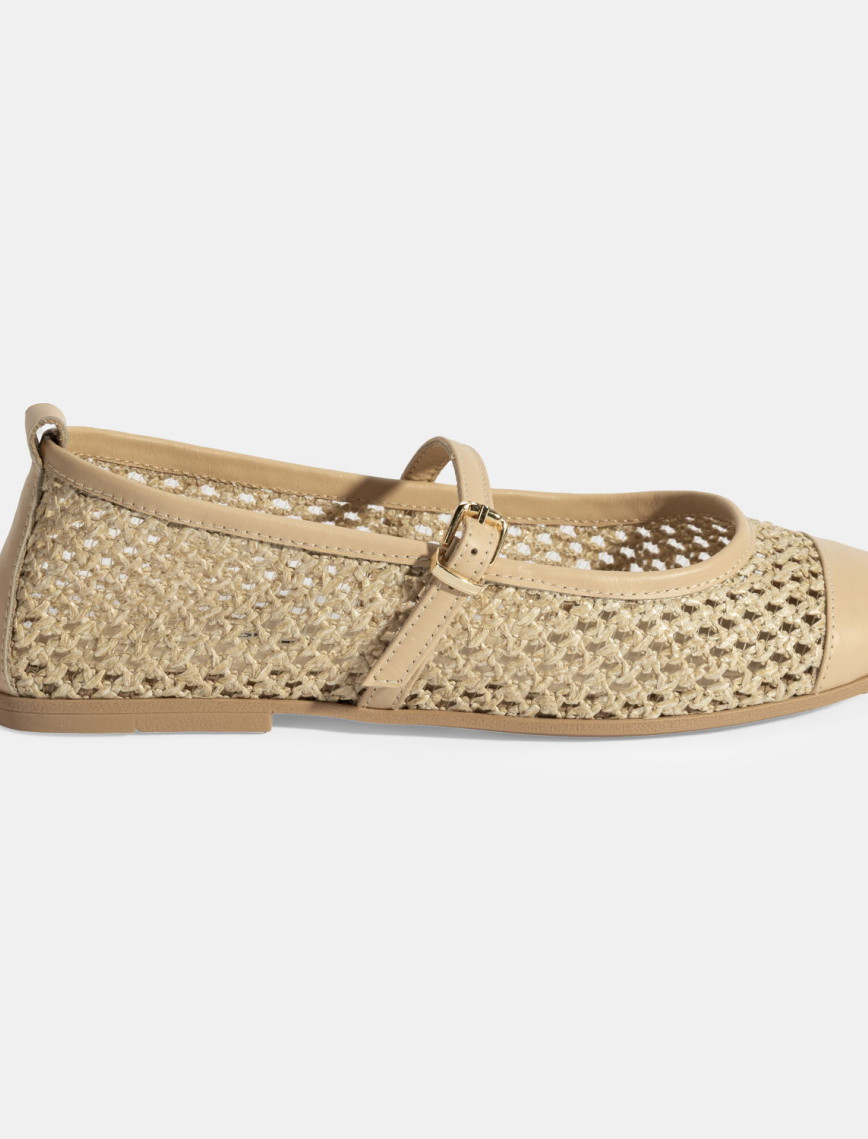 Kadın Bej Ayarlanabilir Tokalı Hasır Babet Kadın Bej Ayarlanabilir Tokalı Hasır Babet