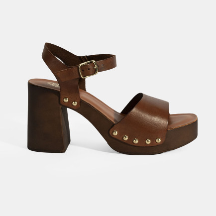 Kadın Kahve Ayarlanabilir Tokalı Deri Topuklu Sandalet Kadın Kahve Ayarlanabilir Tokalı Deri Topuklu Sandalet