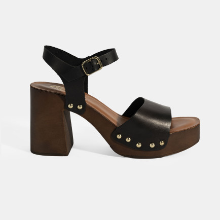 Kadın Siyah Ayarlanabilir Tokalı Deri Topuklu Sandalet Kadın Siyah Ayarlanabilir Tokalı Deri Topuklu Sandalet