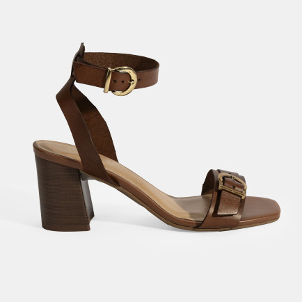 Kadın Taba Ayarlanabilir Tokalı Deri Topuklu Sandalet Kadın Taba Ayarlanabilir Tokalı Deri Topuklu Sandalet
