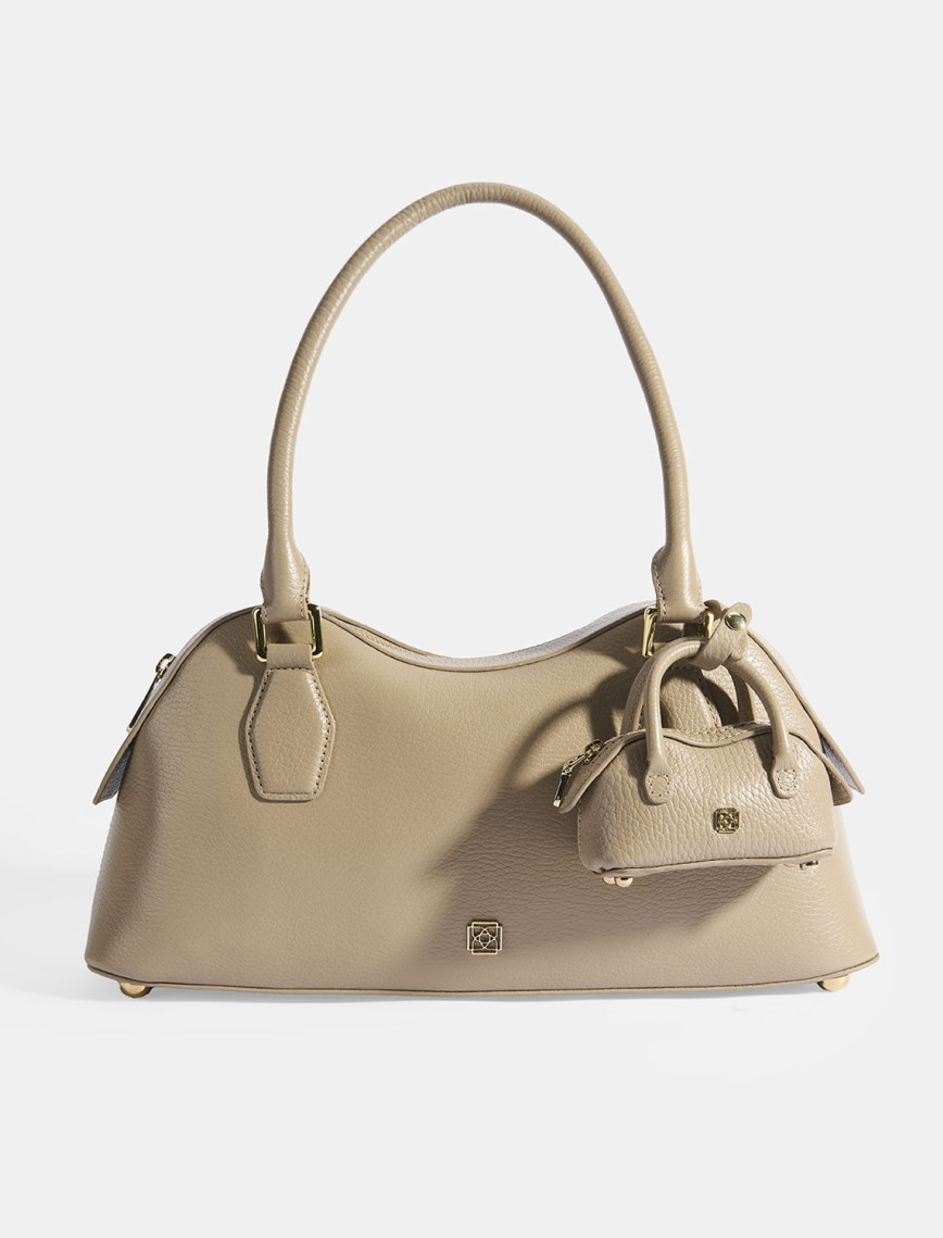 Kadın Vizon Deri Çanta Aksesuarlı Büyük Omuz Çantası