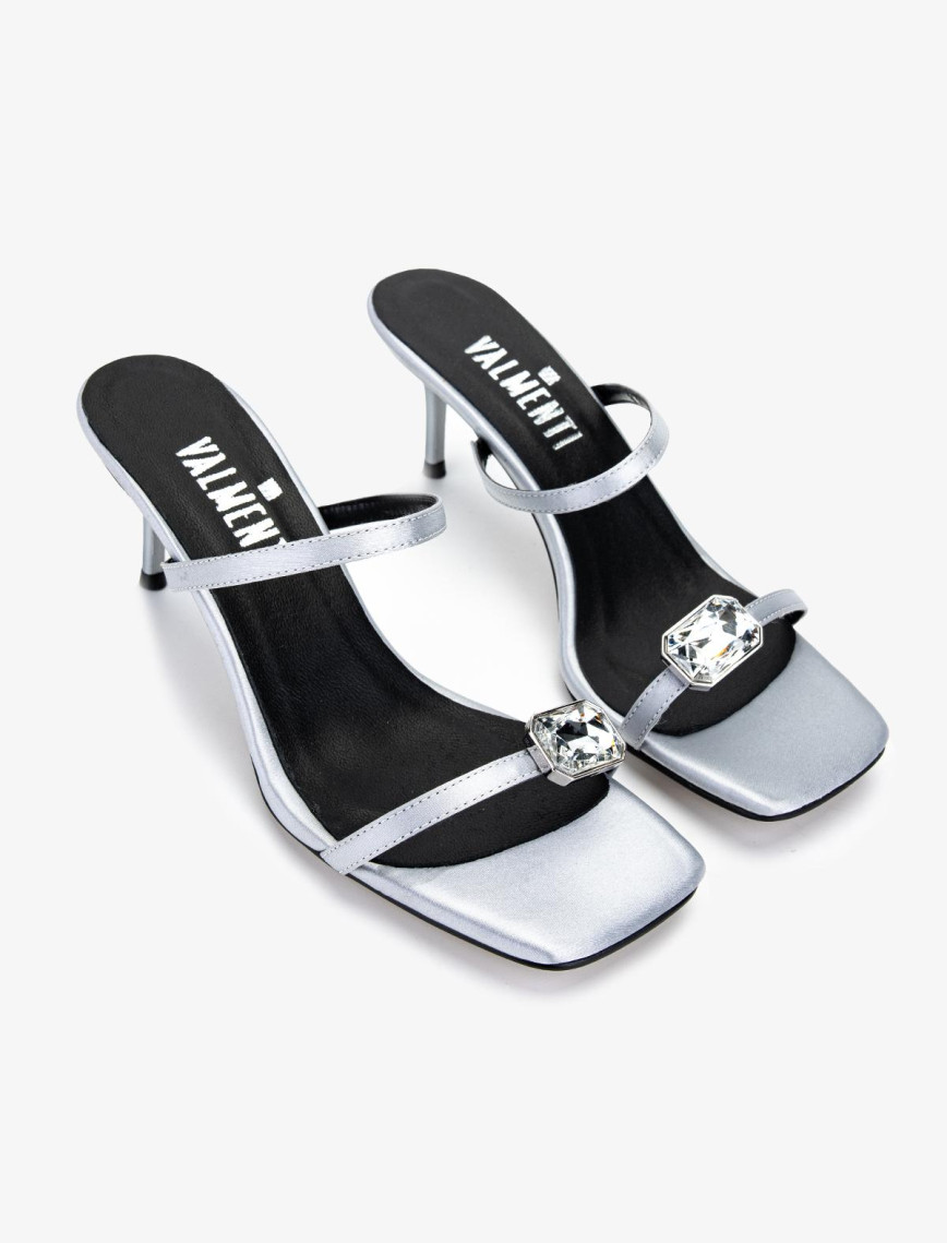 Valmenti Kadın Tekstil Gümüş Topuklu Terlik Valmenti Kadın Tekstil Gümüş Topuklu Terlik