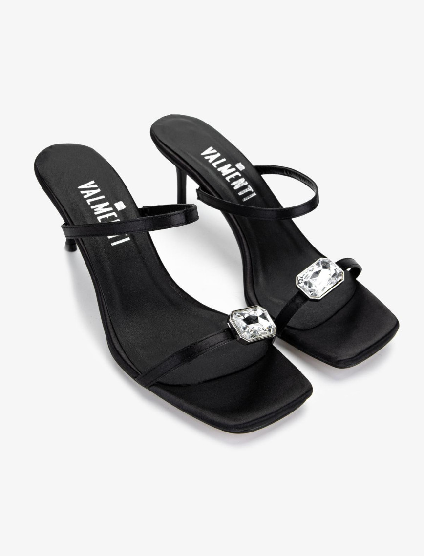 Valmenti Kadın Tekstil Siyah Saten Topuklu Terlik Valmenti Kadın Tekstil Siyah Saten Topuklu Terlik