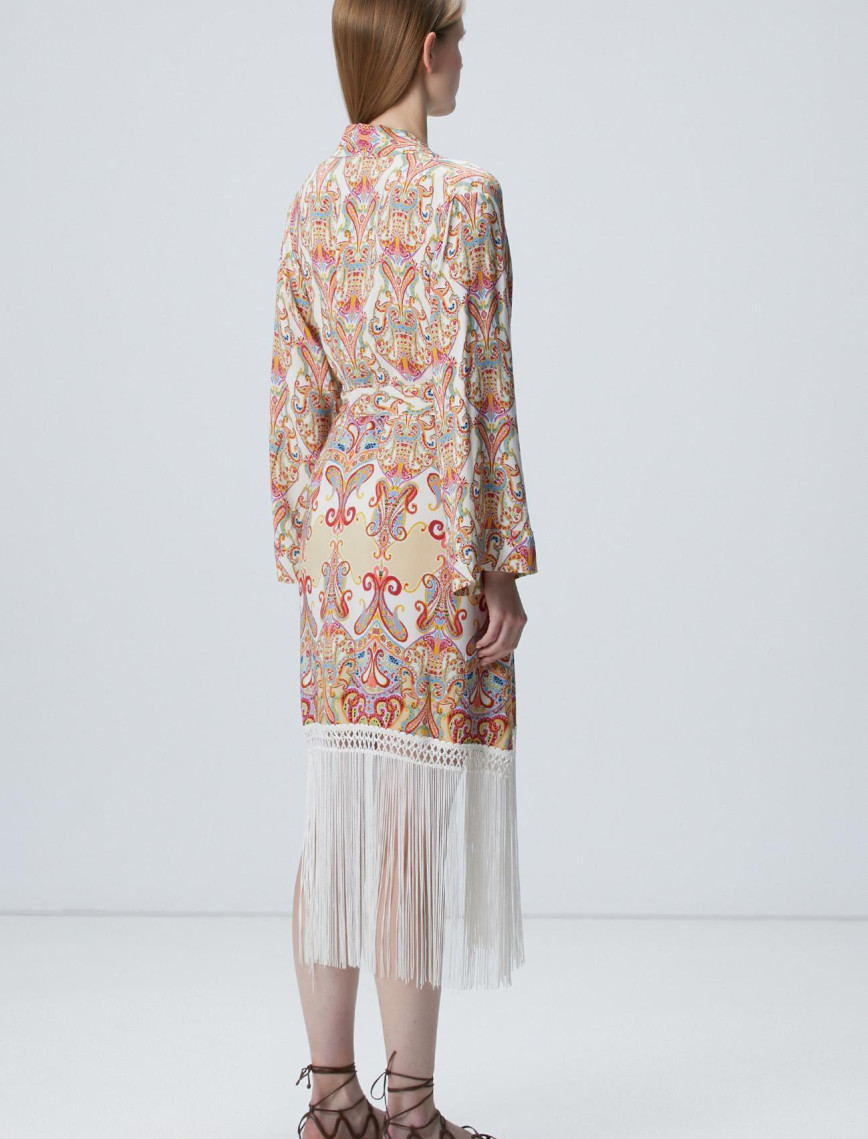 Network Kadın Bej Püsküllü Desenli Kaftan Network Kadın Bej Püsküllü Desenli Kaftan