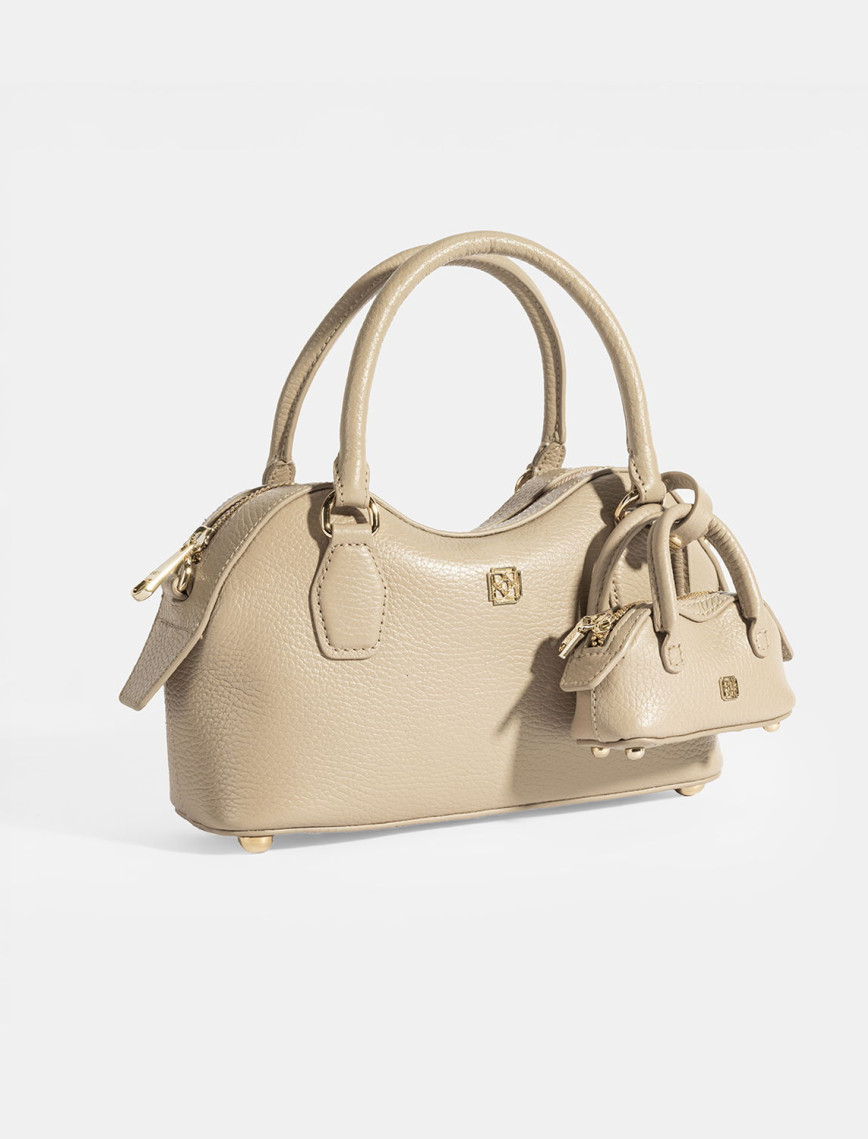 Kadın Vizon Deri Çanta Aksesuarlı Mini El Çantası