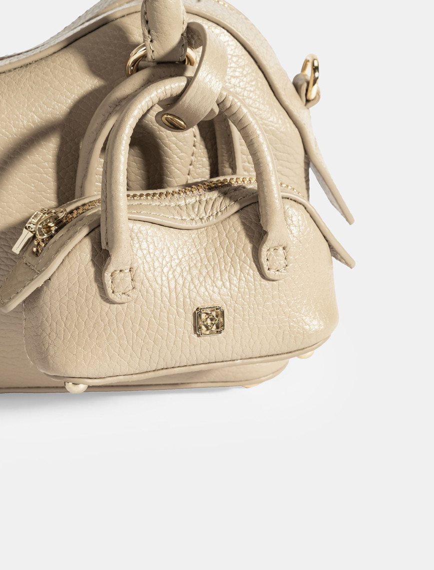 Kadın Vizon Deri Çanta Aksesuarlı Mini El Çantası