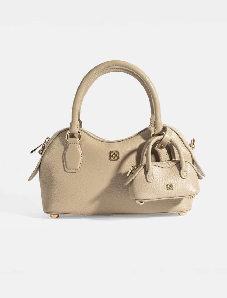 Kadın Siyah Deri Çanta Aksesuarlı Mini El Çantası