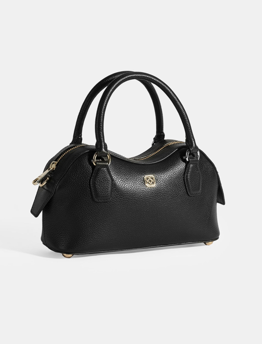 Kadın Siyah Deri Çanta Aksesuarlı Mini El Çantası