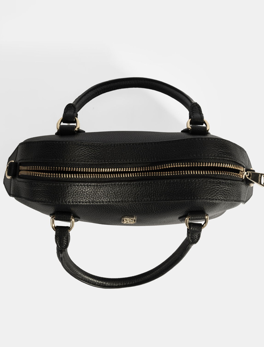 Kadın Siyah Deri Çanta Aksesuarlı Mini El Çantası