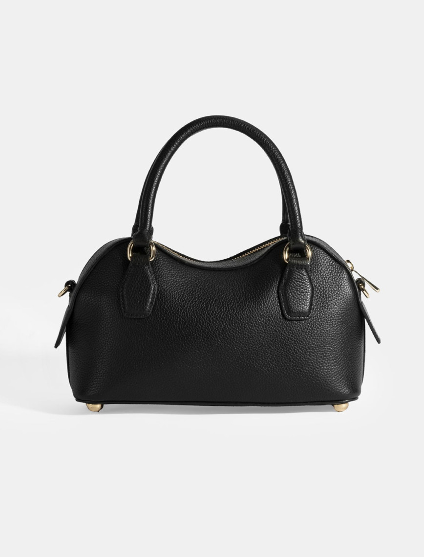 Kadın Siyah Deri Çanta Aksesuarlı Mini El Çantası