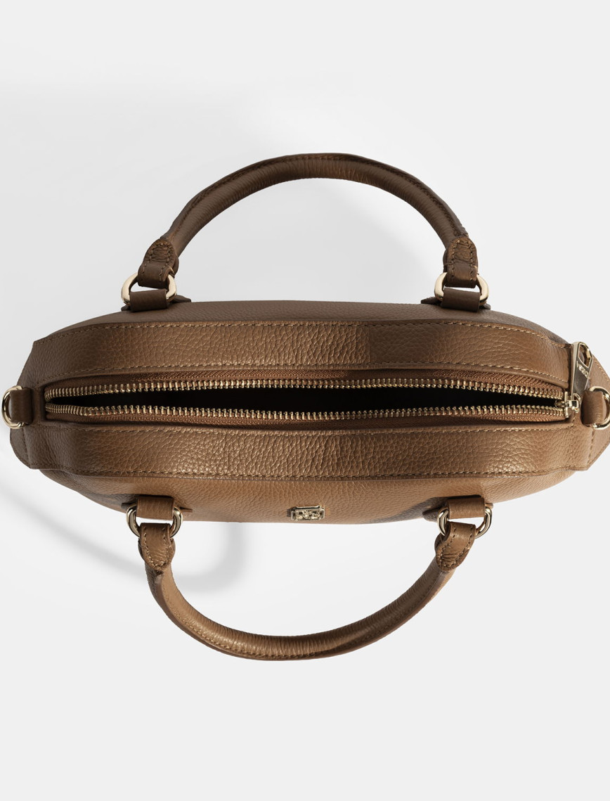 Kadın Taba Deri Çanta Aksesuarlı Mini El Çantası