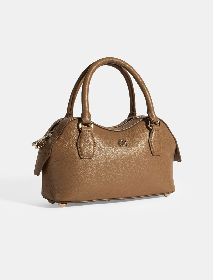 Kadın Taba Deri Çanta Aksesuarlı Mini El Çantası