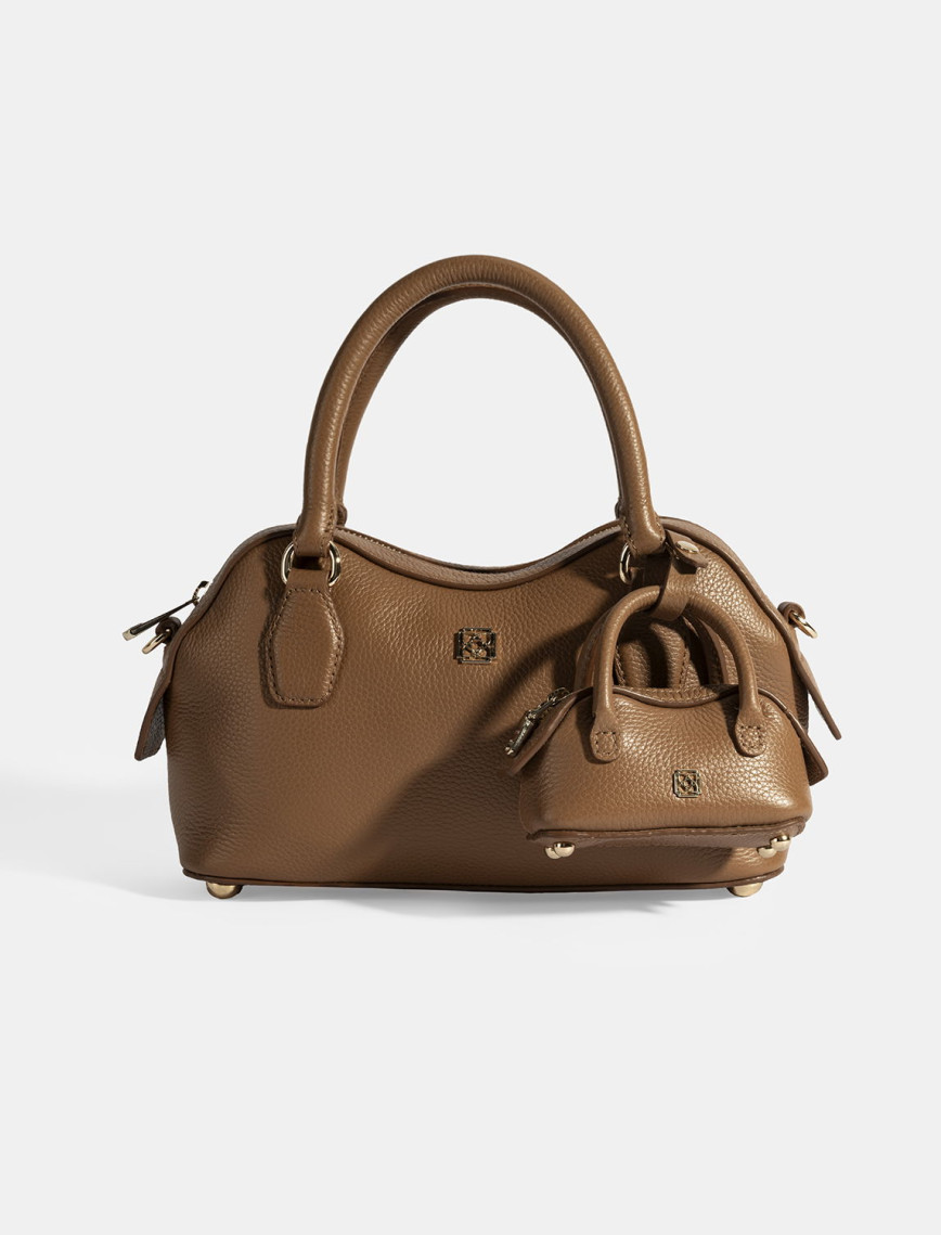 Kadın Siyah Deri Çanta Aksesuarlı Mini El Çantası