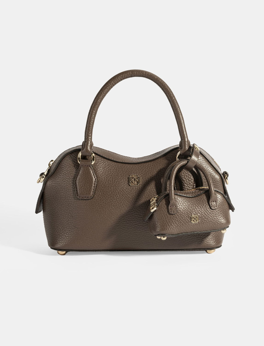 Kadın Kahve Deri Çanta Aksesuarlı Mini El Çantası