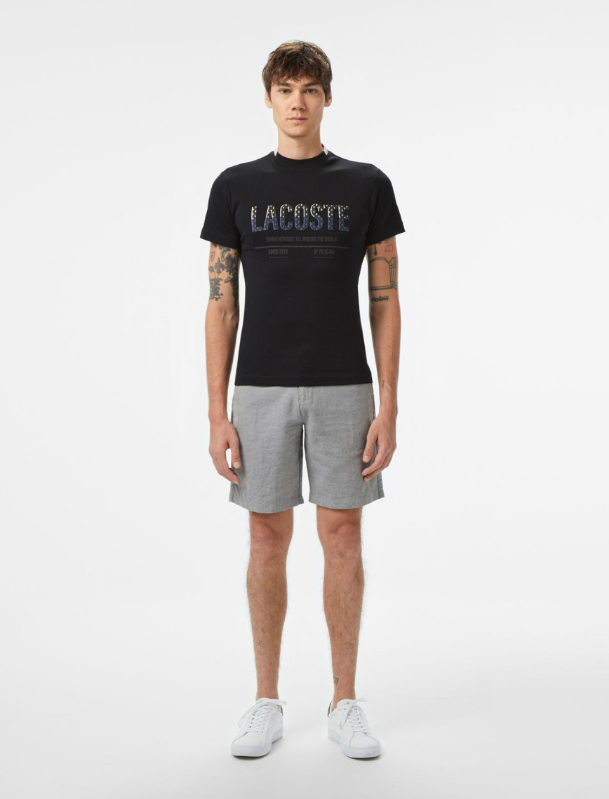 Lacoste Erkek Slim Fit Bisiklet Yaka Baskılı Siyah T-Shirt Lacoste Erkek Slim Fit Bisiklet Yaka Baskılı Siyah T-Shirt