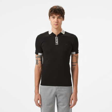 Lacoste Erkek Regular Fit Yarım Fermuarlı Baskılı Siyah Polo Lacoste Erkek Regular Fit Yarım Fermuarlı Baskılı Siyah Polo